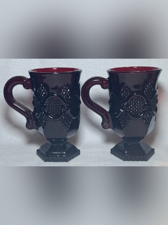 Avon Other - Vintage Avon 1876 Cape Cod Ruby Red Pedestal Glass Coffee Mugs Pressed Lot Of 2